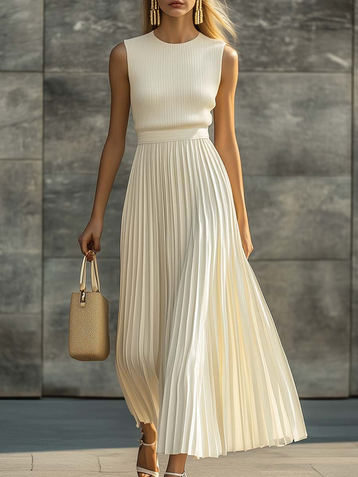 Duttini | Cream Chiffon Pleated Casual Dress