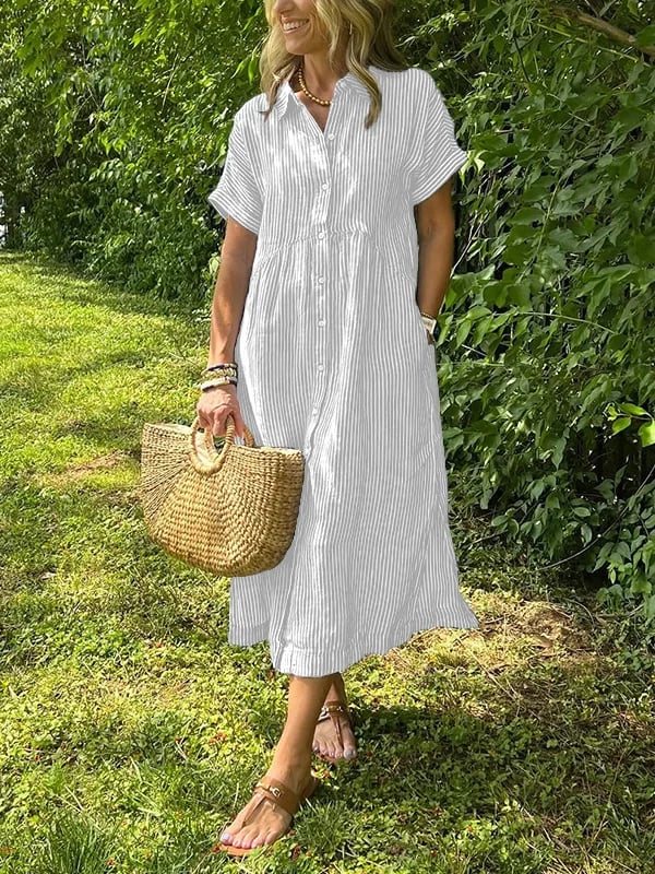 Duttini | Graceful Striped Button-Up Shirt with Graceful Drape