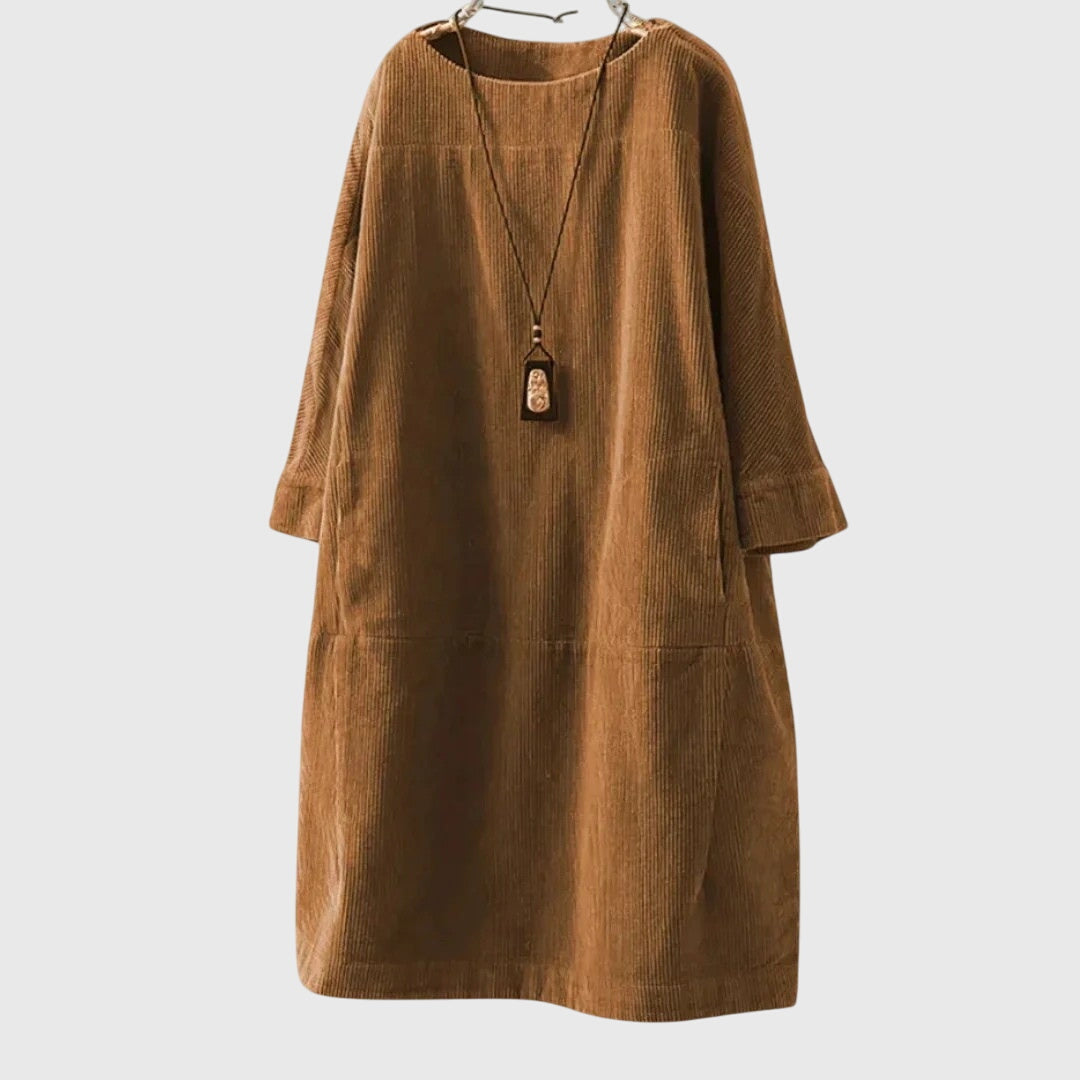 Duttini | Relaxed Corduroy Midi Dress for Women in Green
