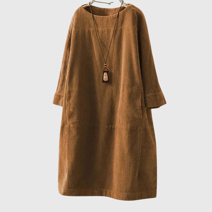 Duttini | Relaxed Corduroy Midi Dress for Women in Green