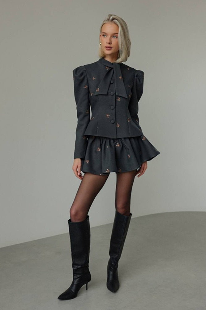 Duttini | Embroidered Blazer and Mini Skirt Set
