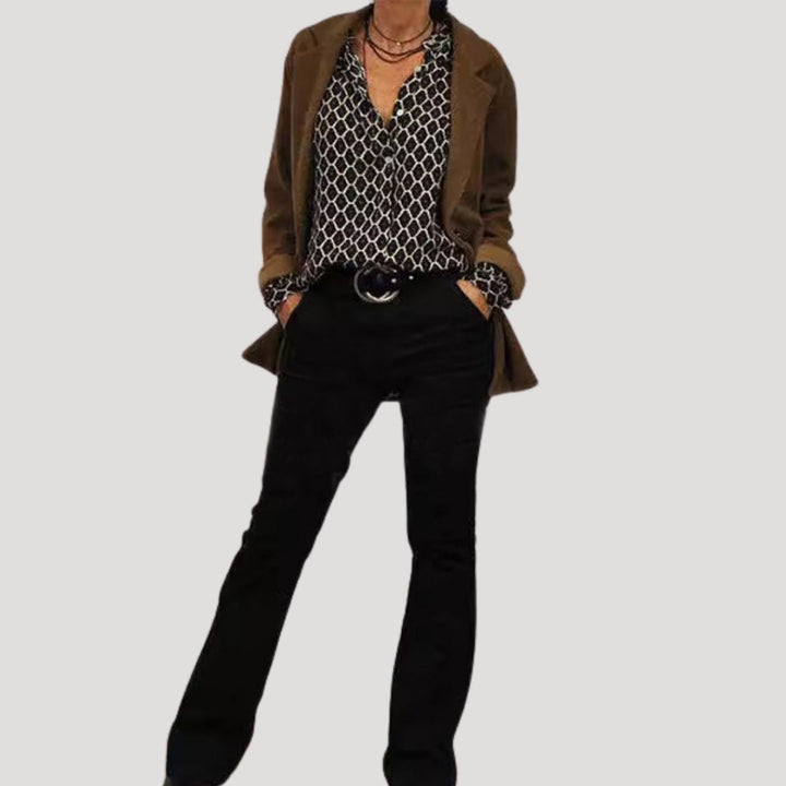 Duttini | Long Sleeve V-Neck Printed Blouse