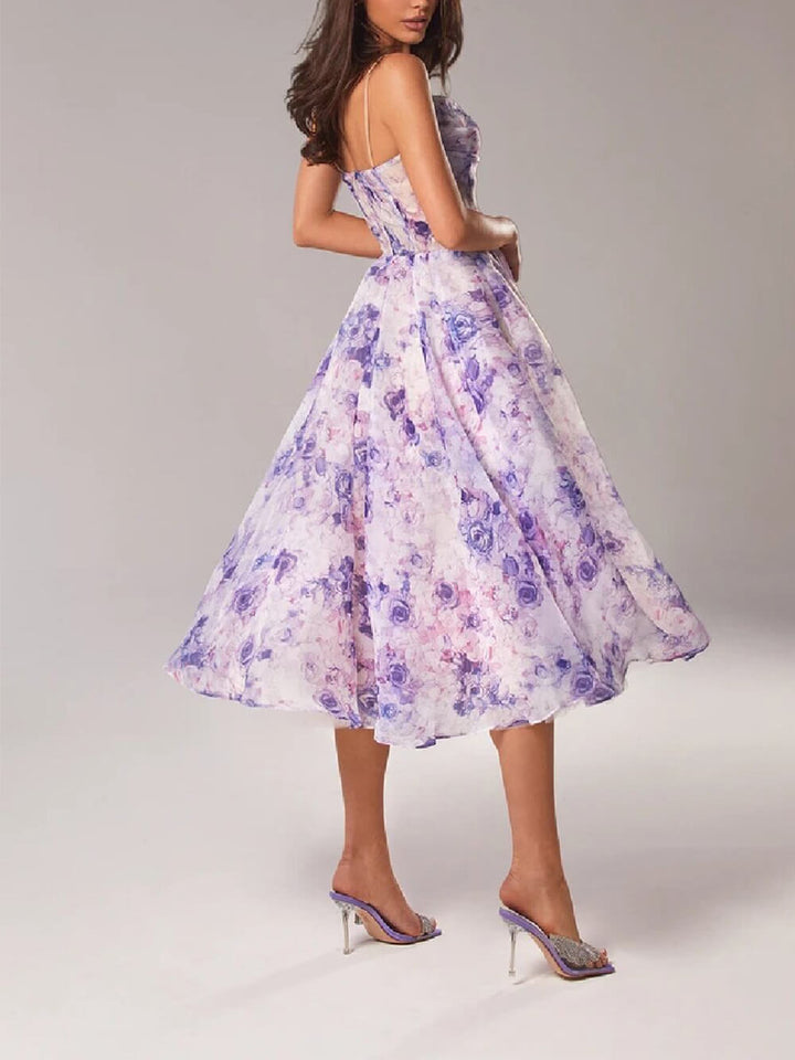 Duttini | Romantic Floral Spaghetti Strap A-Line Midi Dress