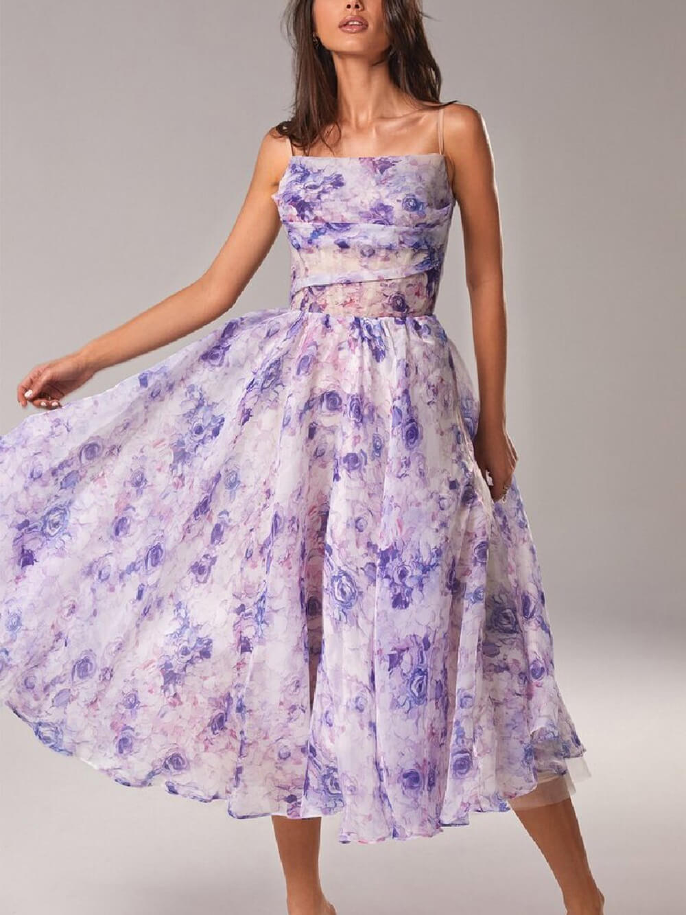 Duttini | Romantic Floral Spaghetti Strap A-Line Midi Dress
