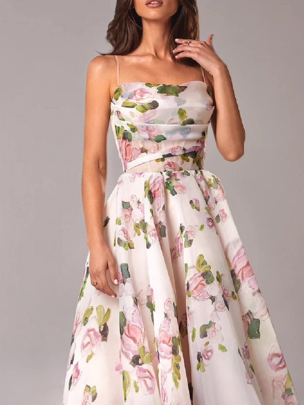 Duttini | Romantic Floral Spaghetti Strap A-Line Midi Dress