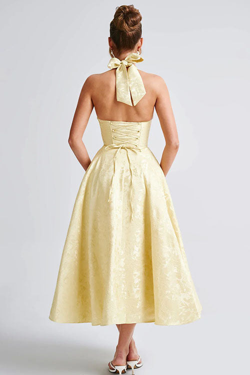 Duttini | Effortless V-Neck Halterneck Sleeveless Jacquard Maxi Dress