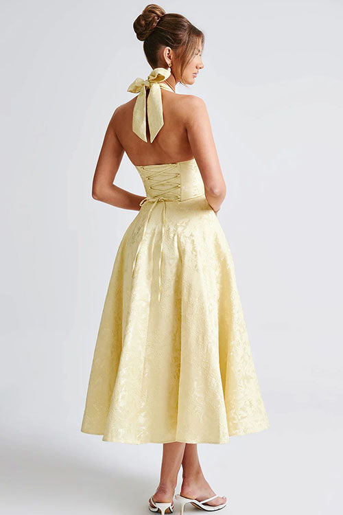 Duttini | Effortless V-Neck Halterneck Sleeveless Jacquard Maxi Dress
