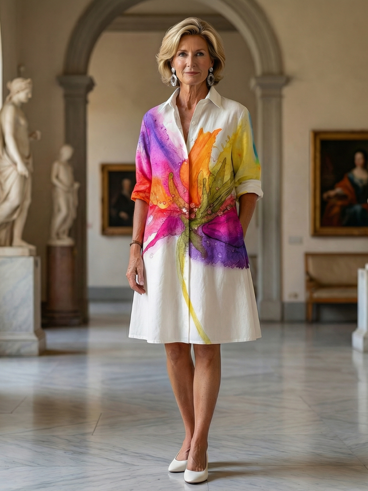 Duttini | Chic Painted Garden Dress with Graceful Drape