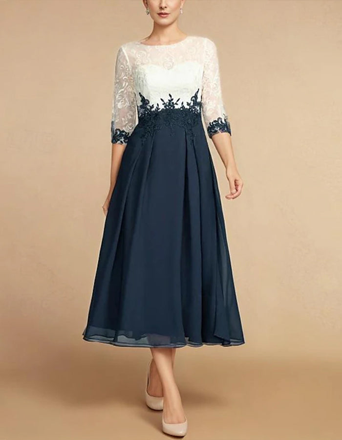 Duttini | White Chiffon Round Neck Dress