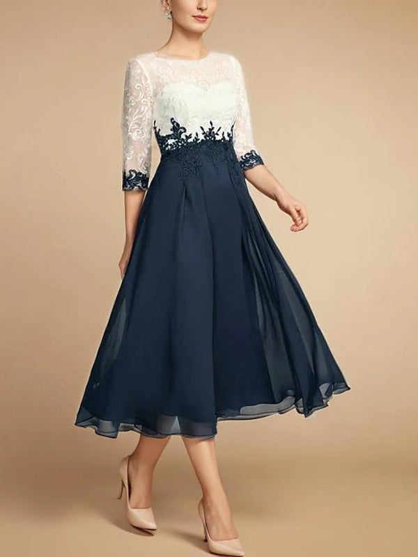 Duttini | White Chiffon Round Neck Dress
