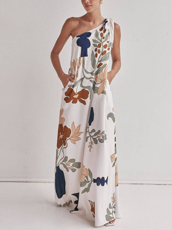 Duttini | Unique Print One Shoulder Tie-Up Dress