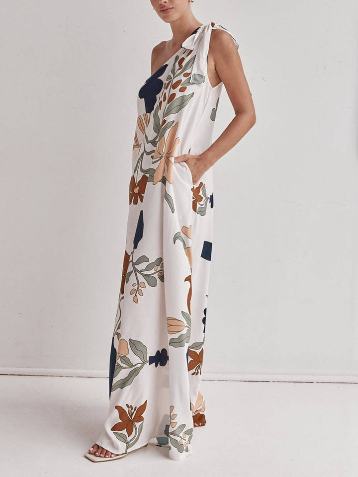 Duttini | Unique Print One Shoulder Tie-Up Dress