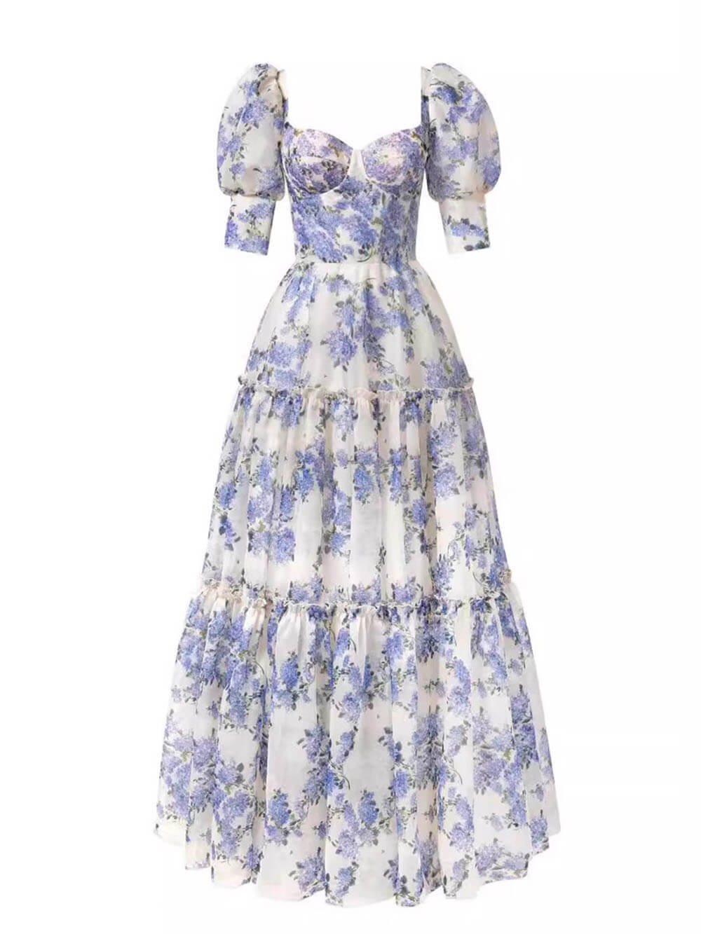 Duttini | Elegant Off-Shoulder Printed Organza Evening Gown