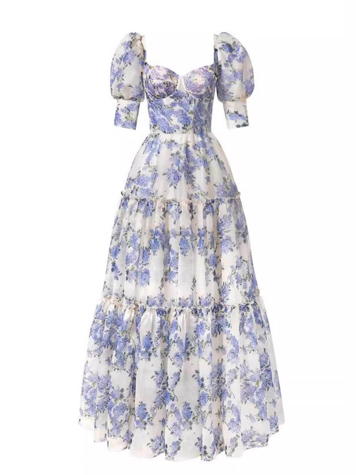Duttini | Elegant Off-Shoulder Printed Organza Evening Gown