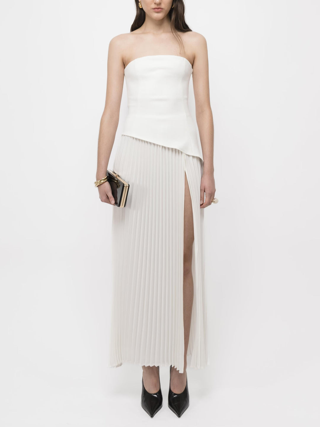 Duttini | Elegant Wrap Neckline Pleated High Dress