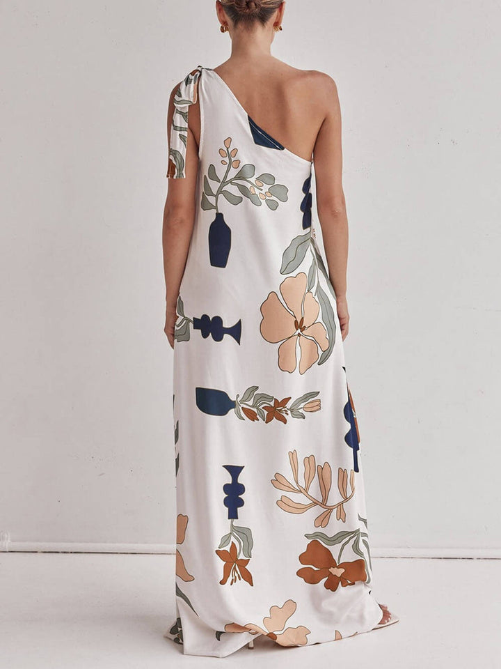 Duttini | Unique Print One Shoulder Tie-Up Dress