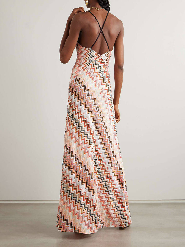 Duttini | Elegant Crochet Printed Open Back Dress