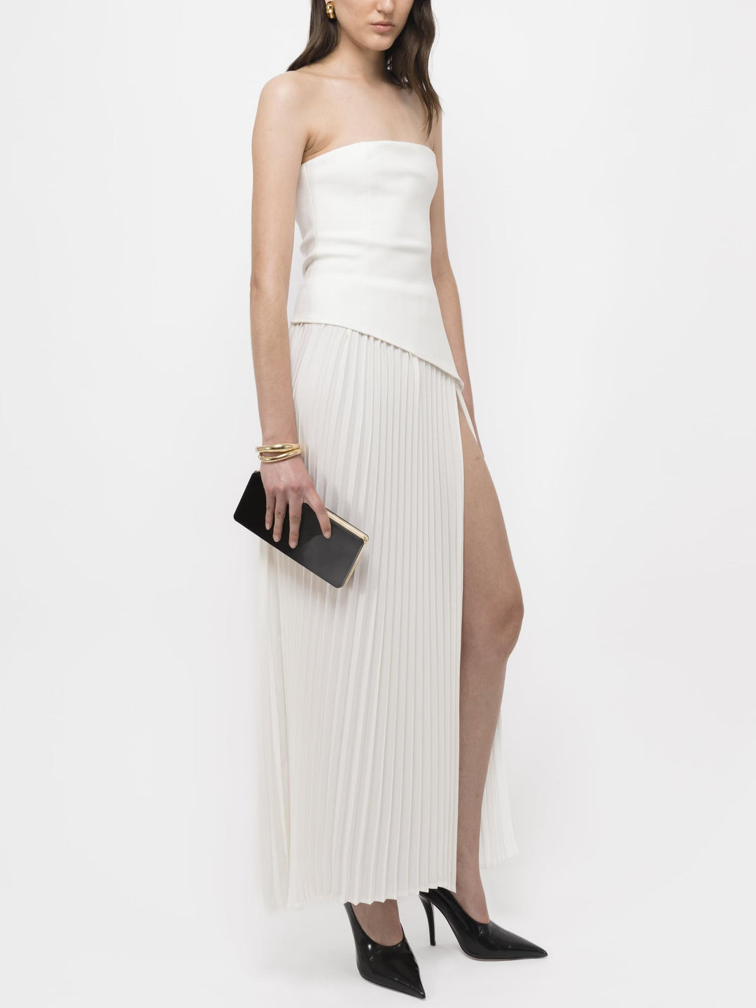 Duttini | Elegant Wrap Neckline Pleated High Dress
