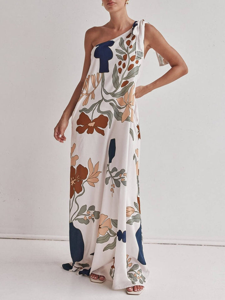 Duttini | Unique Print One Shoulder Tie-Up Dress
