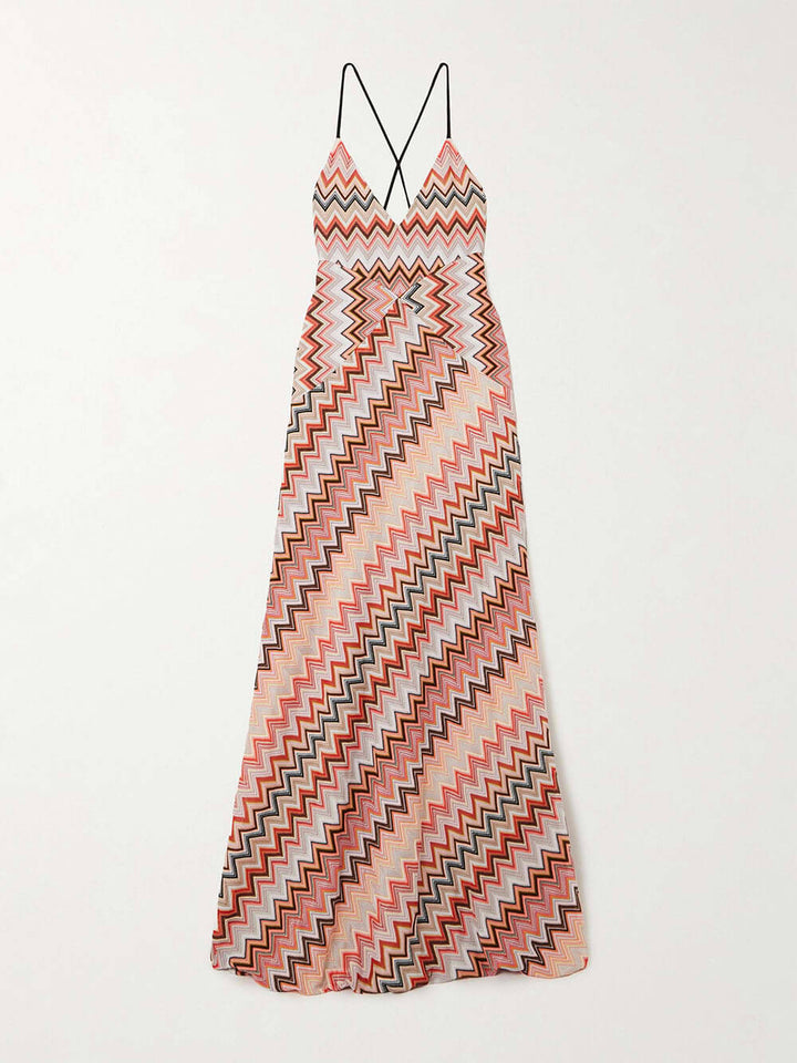 Duttini | Elegant Crochet Printed Open Back Dress