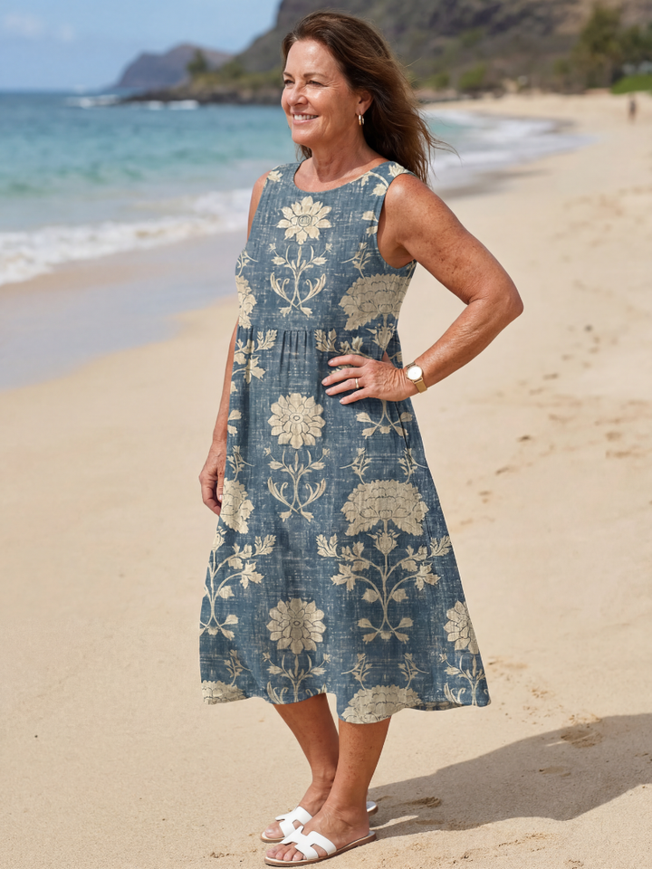 Duttini | Sophisticated Shoreline Floral Midi Dress