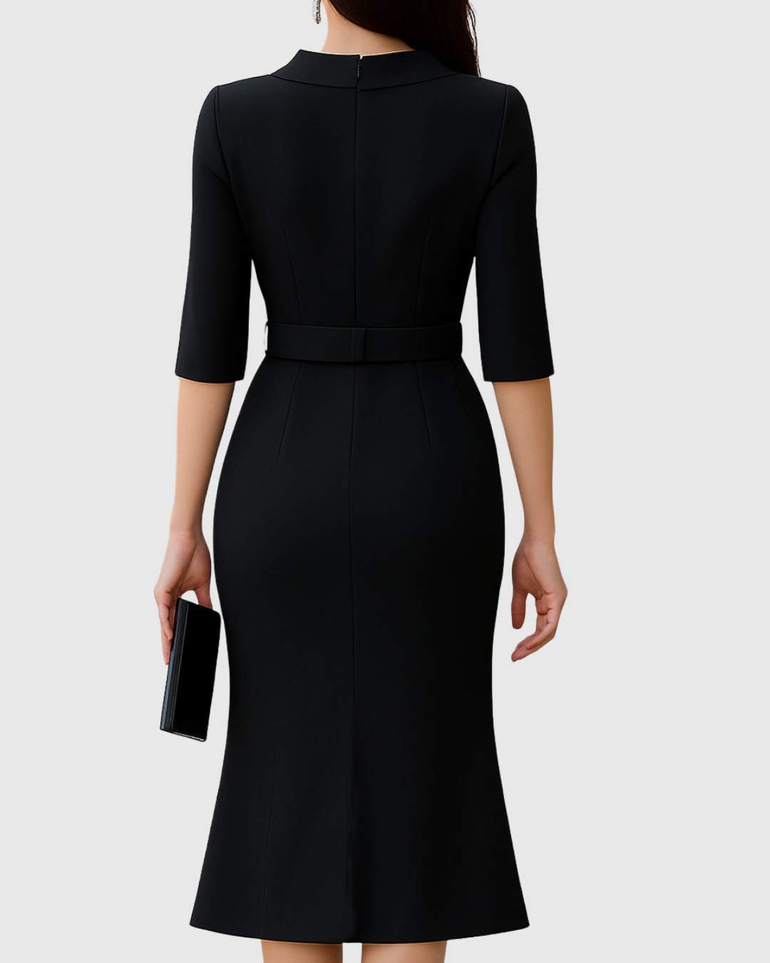 Duttini | Luxe Belted Mock Neck Midi Dress With Split Sleeves