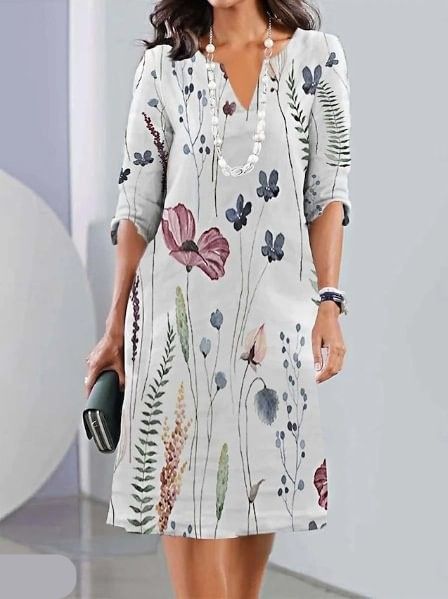 Duttini | Flowing Floral Print Double Tunic Dress in a Flattering Cut