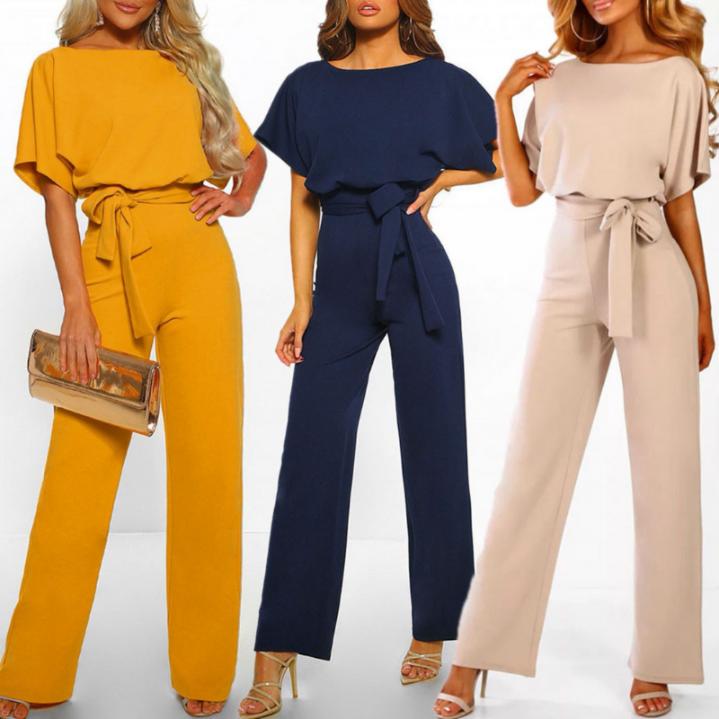 Duttini | Romantic Belted Wide Leg Jumpsuit Batwing Sleeve Elegant