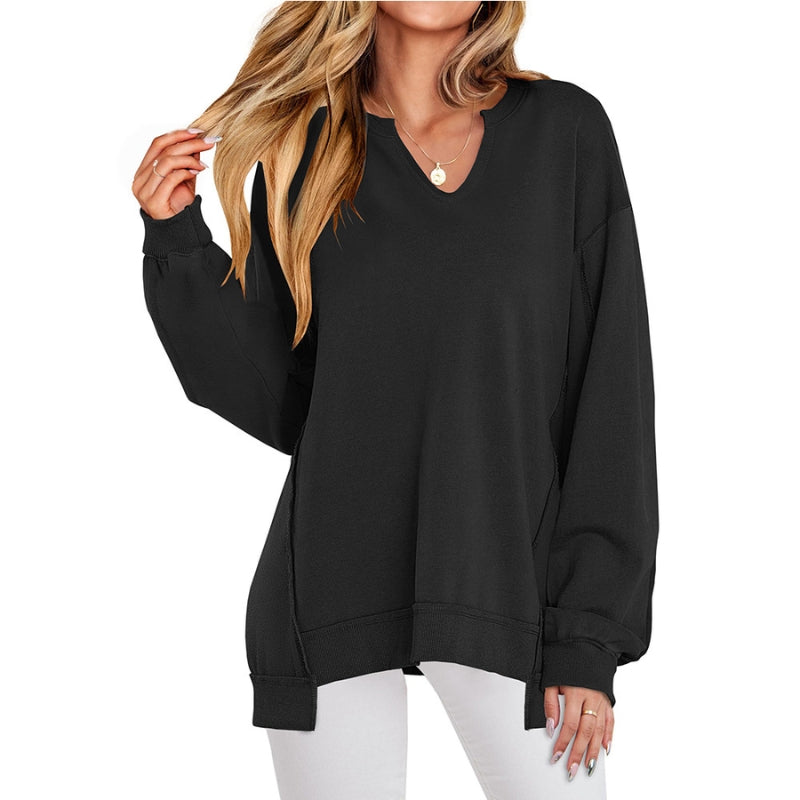 Duttini | Sculpted Oversized V-Neck Sweatshirt Tunic Long Sleeve
