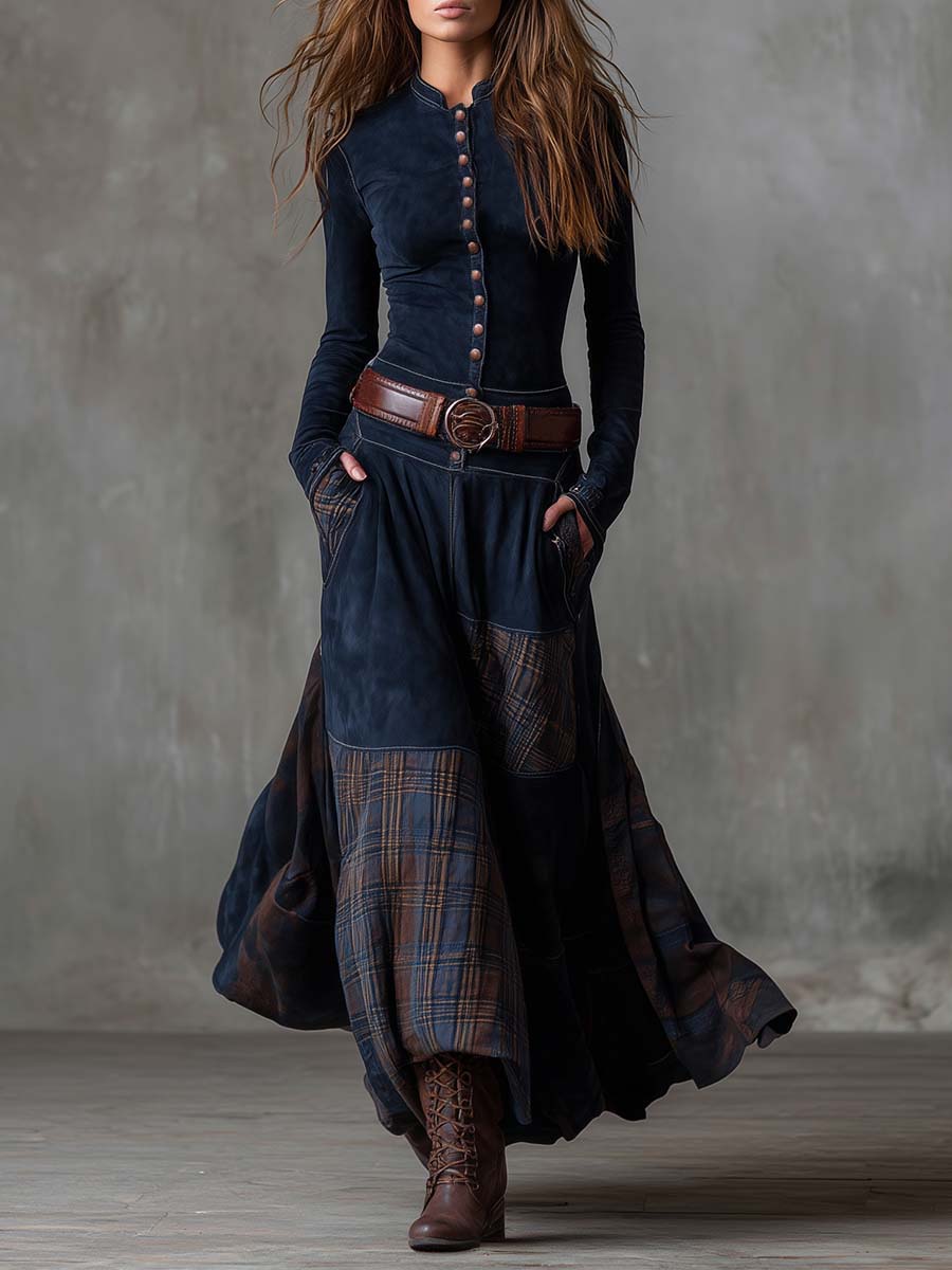 Duttini | Suede Patchwork Dress