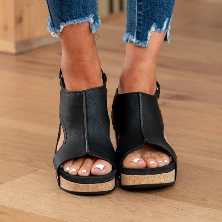 Duttini | Lightweight Open Toe Slingback With Wedge Heel