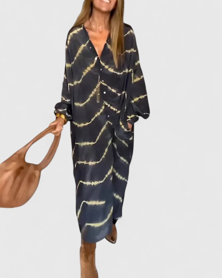 Duttini | Statement Tie-Dye Print Button-Down Midi Shirt Dress