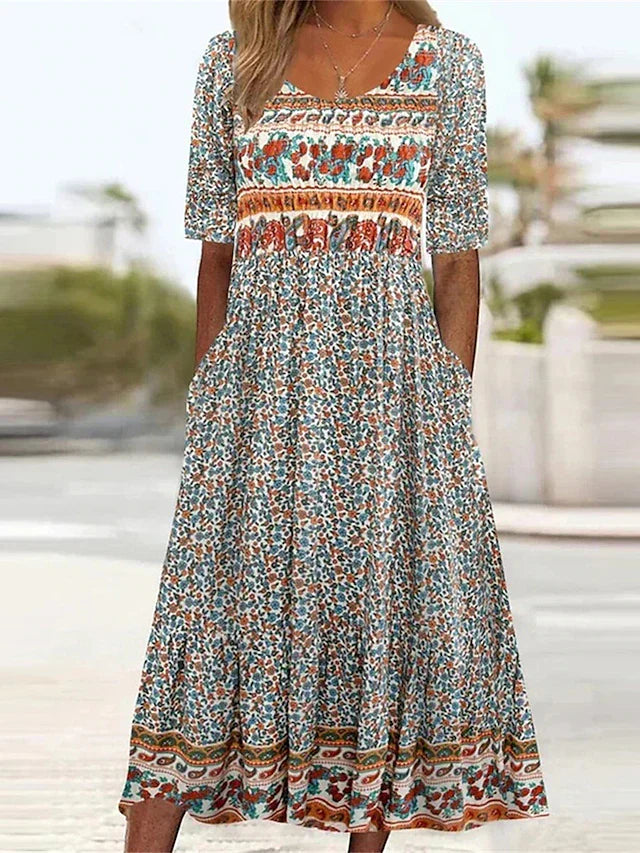 Duttini | Romantic Dress With Bohemian Print And Round Neckline