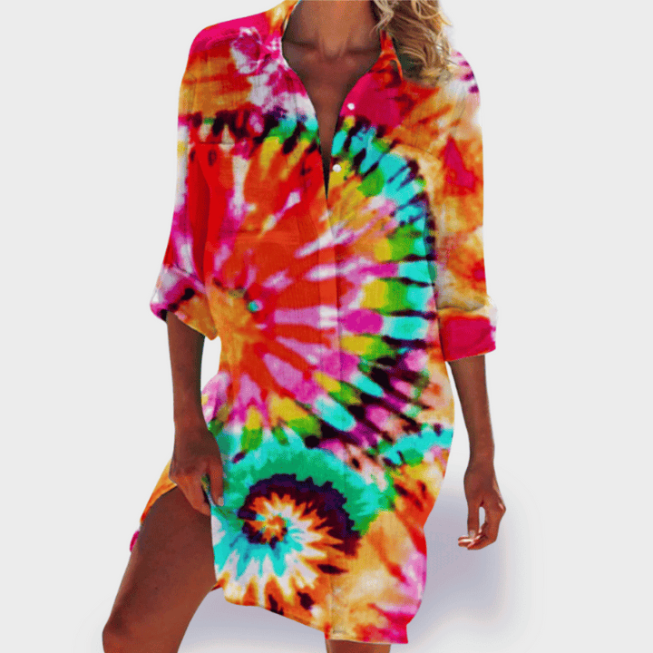 Duttini | Chic Flowy Colorful Draped Dress Casual Summer