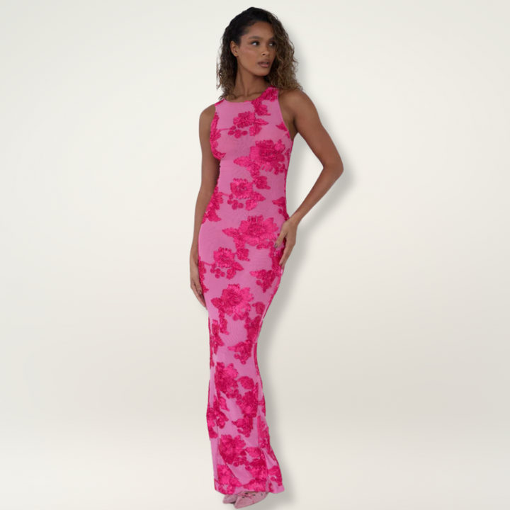 Duttini | Elegant Maxi Dress With Pink Floral Design