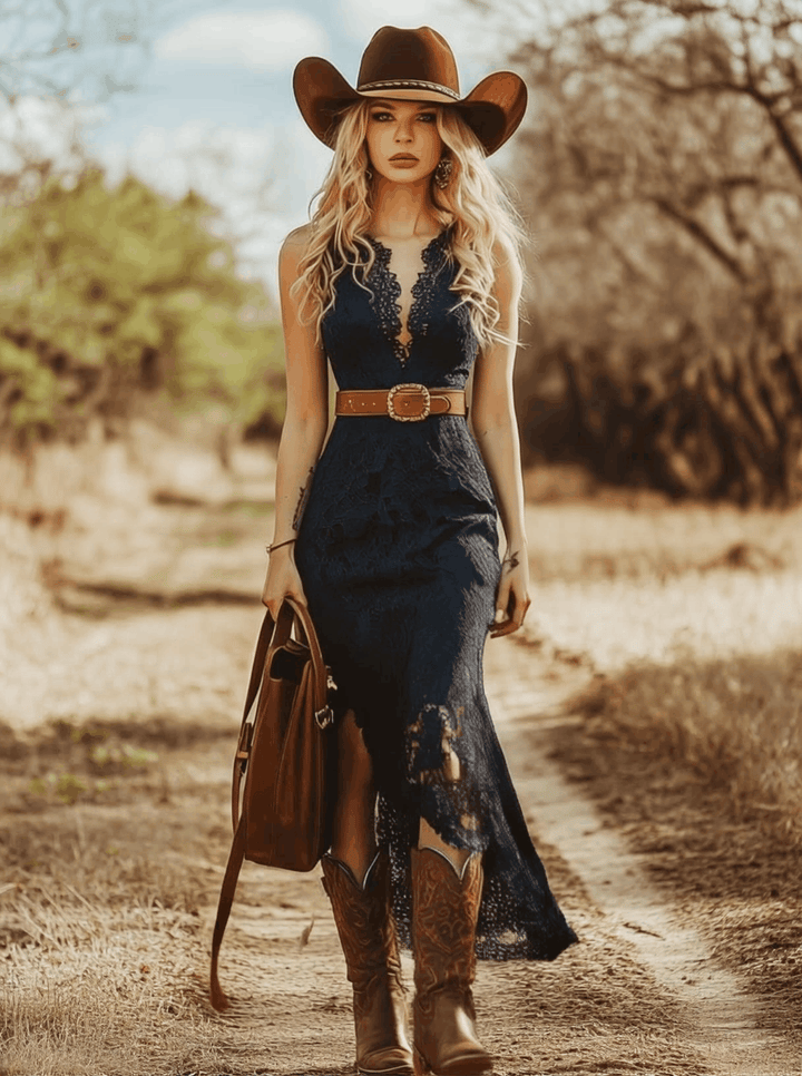 Duttini | Blue Lace Sleeveless Casual Dress