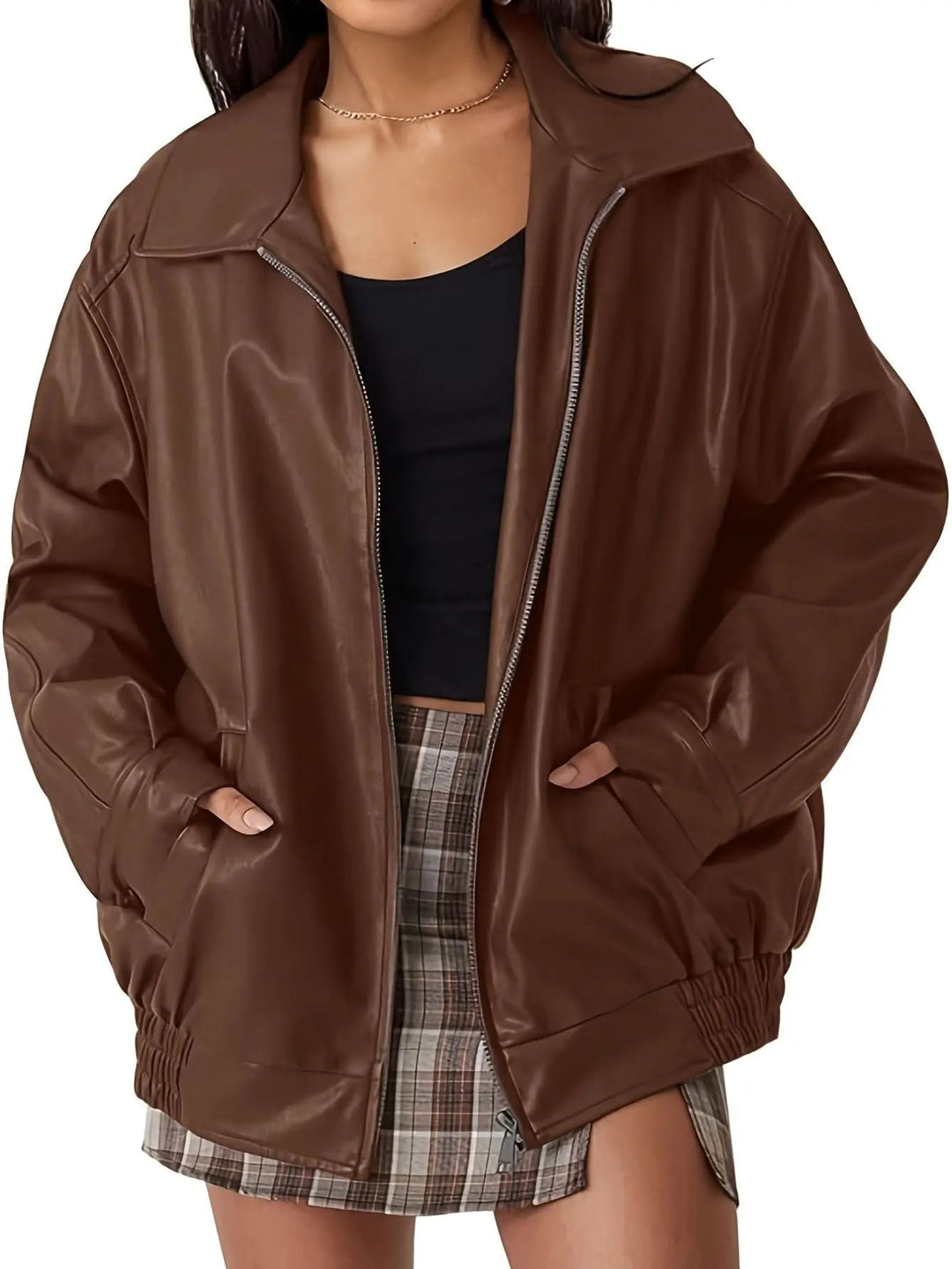 Duttini | Women’s Classic Oversized Leather Bomber Jacket