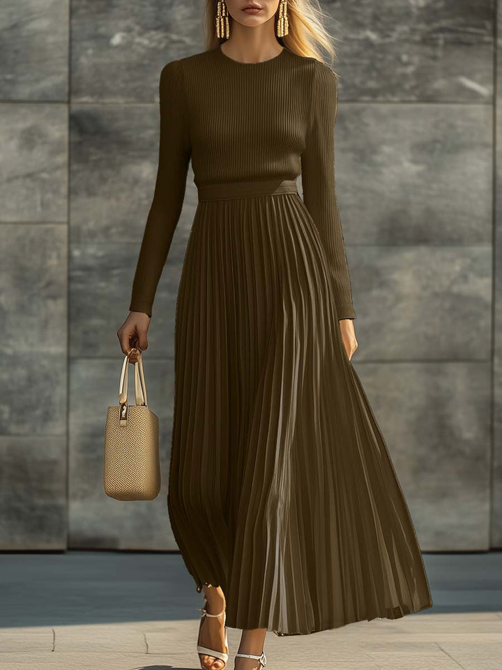 Duttini | Cream Satin Pleated Casual Dress