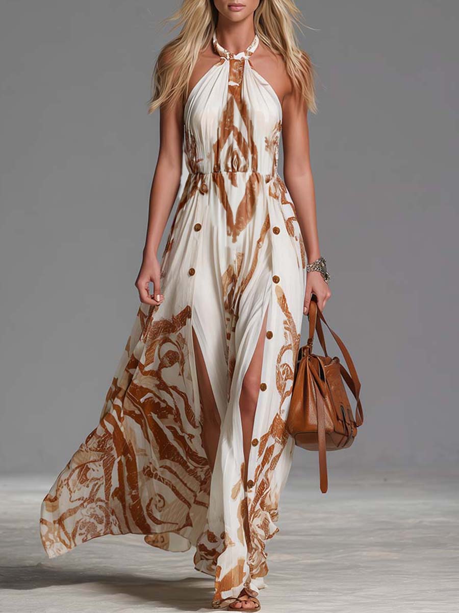 Duttini | Off-White Chiffon Halter Neck Casual Dress