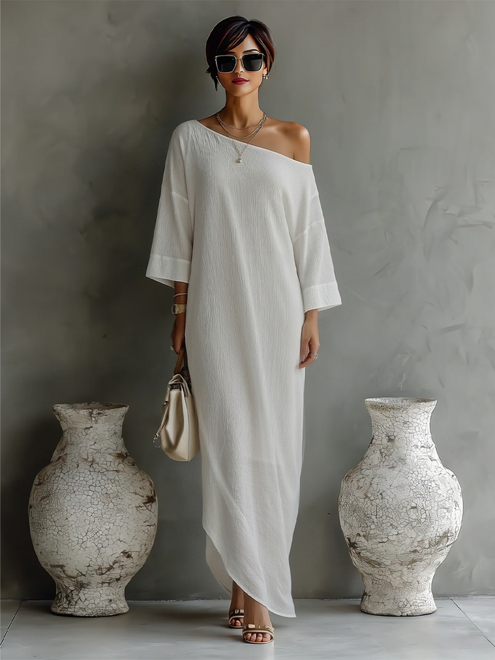 Duttini | Ivory White Cotton-Linen Blend Dress