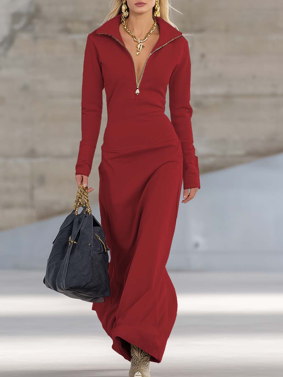 Duttini | Pink V-Neck Evening Dress