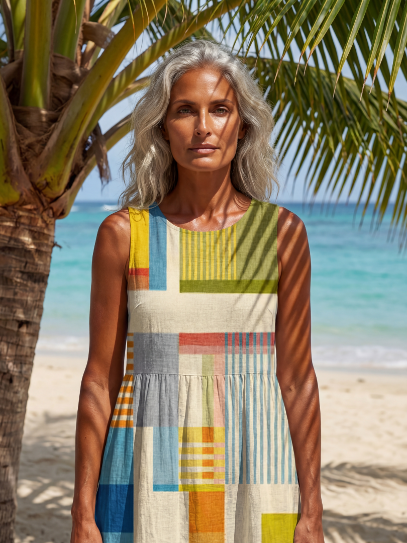 Duttini | Luxe Painted Block Midi Dress with Graceful Drape