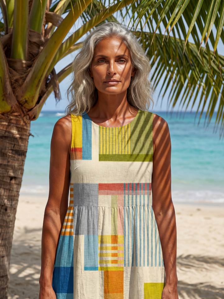 Duttini | Luxe Painted Block Midi Dress with Graceful Drape