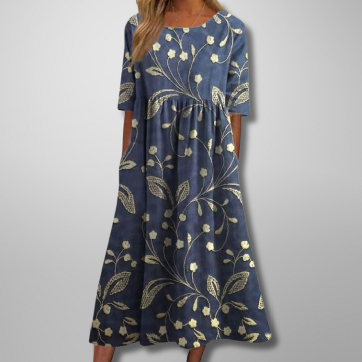 Duttini | Elegant Relaxed Floral Midi Dress with a Timeless Finish