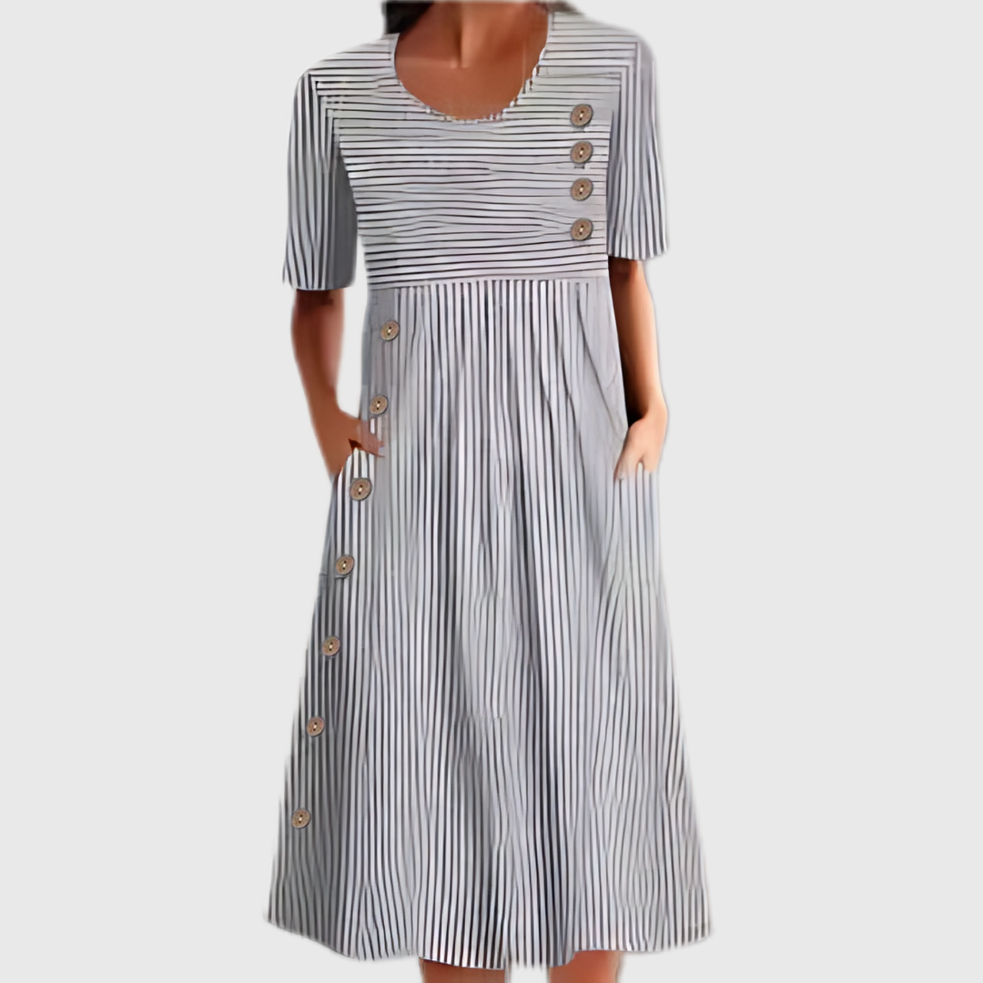 Duttini | Flowing Striped Midi Dress With Buttons Made to Turn Heads