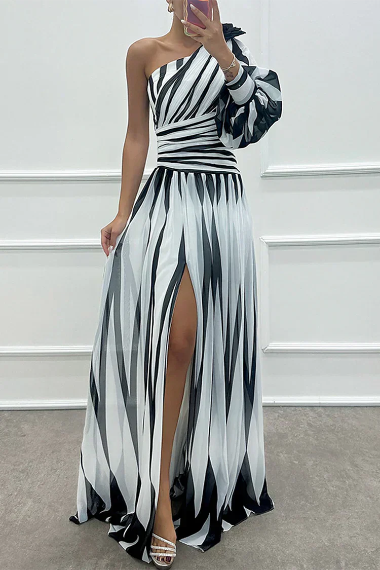 Duttini | Elegant Striped One Shoulder Maxi Dress for a Polished Look