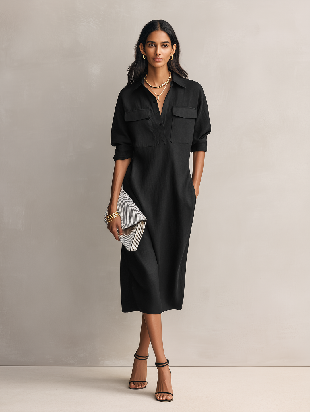 Duttini | Black Linen Evening Dress