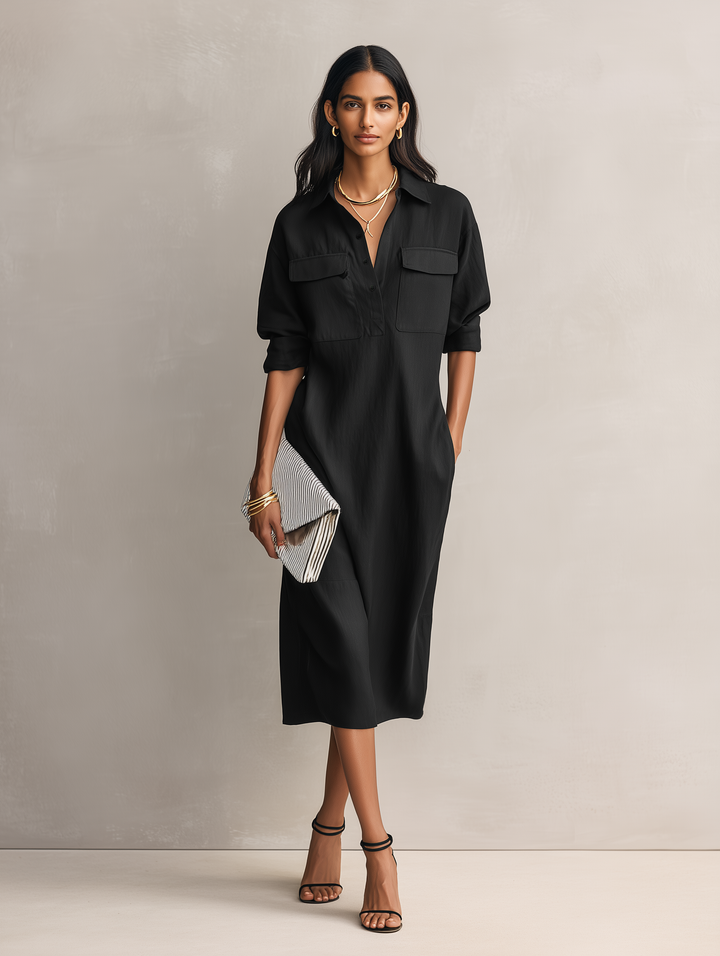 Duttini | Black Linen Evening Dress