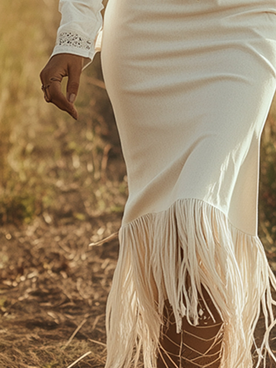 Duttini | White Denim Tassel Casual Dress