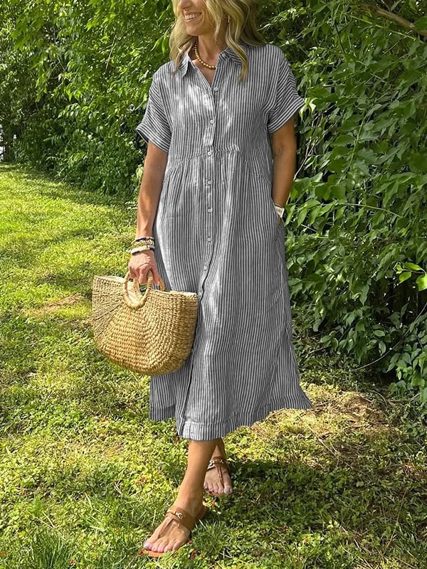 Duttini | Graceful Striped Button-Up Shirt with Graceful Drape